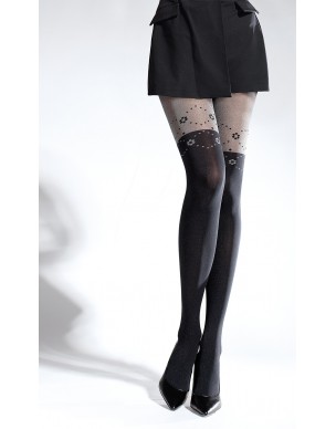 Fragile KNITTEX rajstopy jak zakolanówki w kwiatki 2